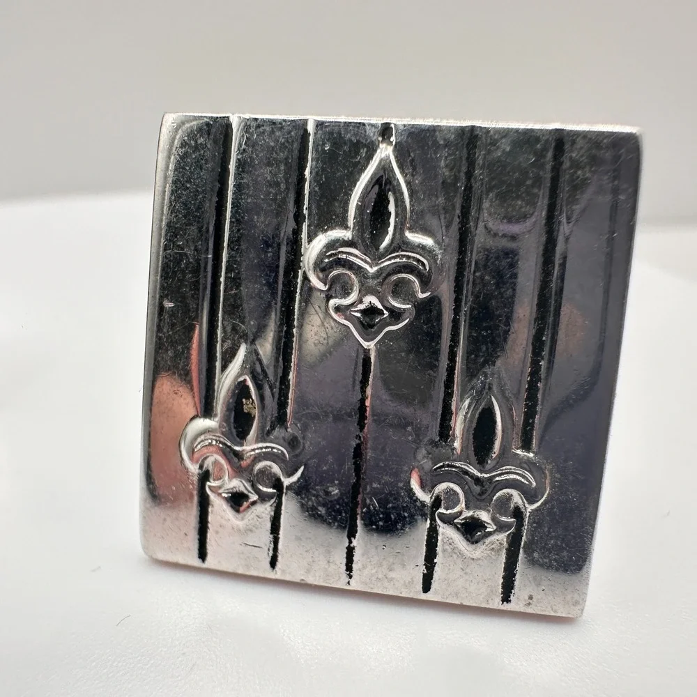 Vintage Swank Silver Tone Fleur De‎ Lis Cufflinks & Tie Clip Earing Set Jewelry